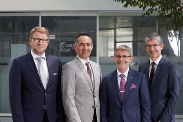 The Owner Board of the Rhomberg Sersa Rail Group: Konrad Schnyder (2.f. r.), Hubert Rhomberg (2. f. l.), Jürg Braunschweiler (l.) and Ernst Thurnher (r.).